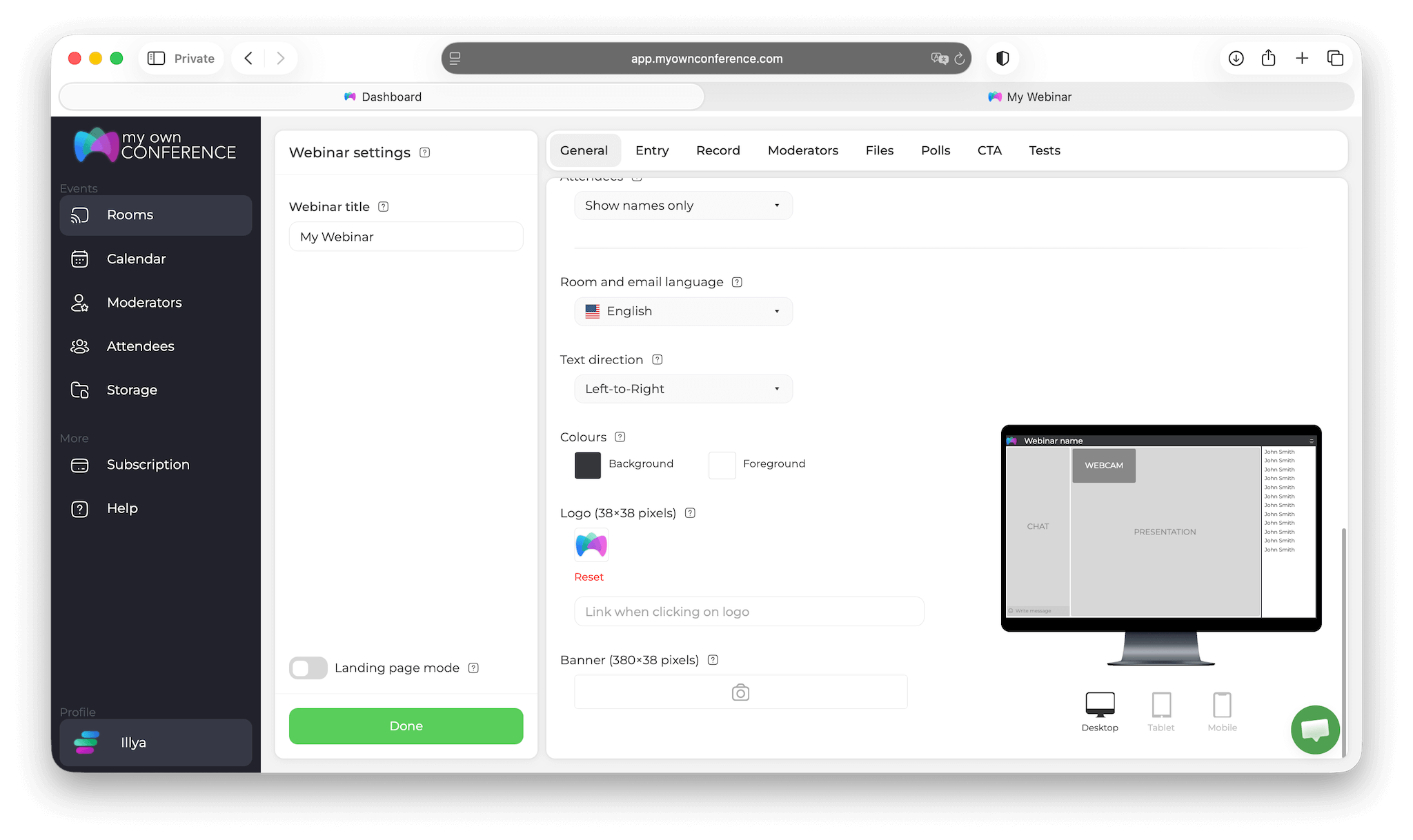 Your logo inside the webinar room